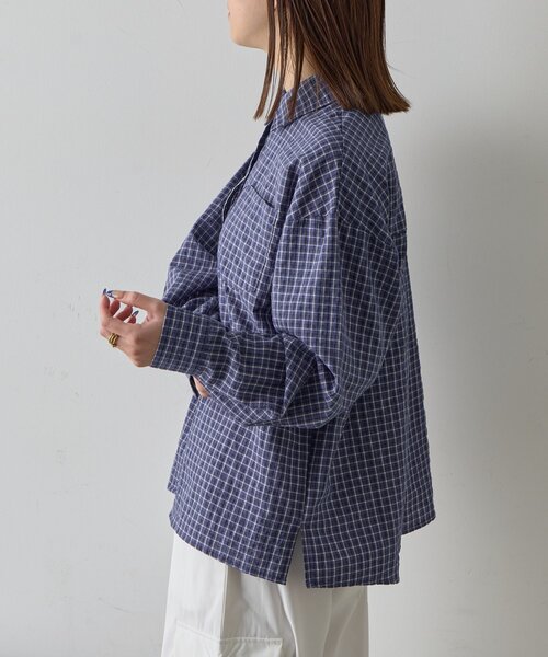 goocy（グーシー）の「長袖チェックビッグシャツ（シャツ/ブラウス・レディース・ブルー/オレンジ・FREE）」の6枚目の写真