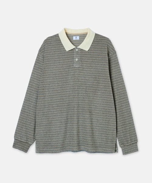SEAGREEN PILE BORDER L/S POLO — поло с полосой из махровой ткани