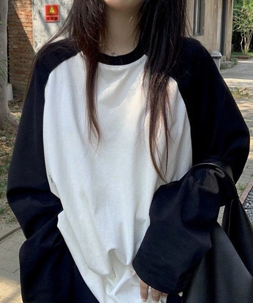 Flugge(フラッジー)の「ラグランロングスリーブT(Tシャツ/カットソー・レディース・ブラック×ホワイト・LARGE/MEDIUM)」の2枚目の写真