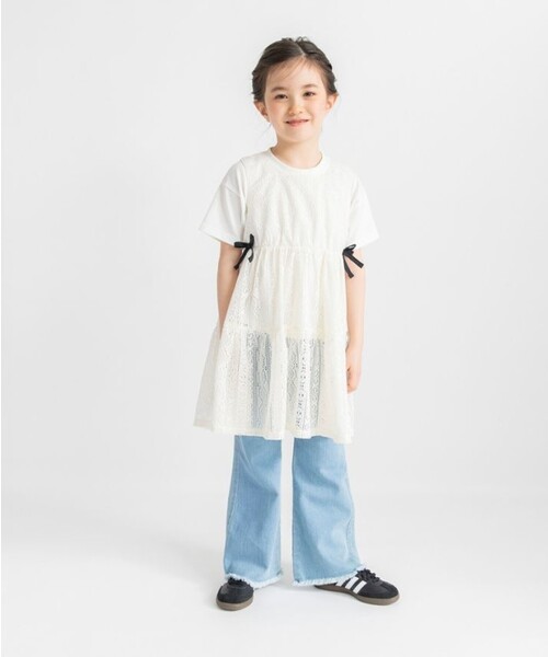 BRANSHES(ブランシェス)の「半袖Tシャツ×レースロングジレセット(Tシャツ/カットソー・キッズ・アイボリー/ブラック・100/90/120/150/110/140/130)」の3枚目の写真