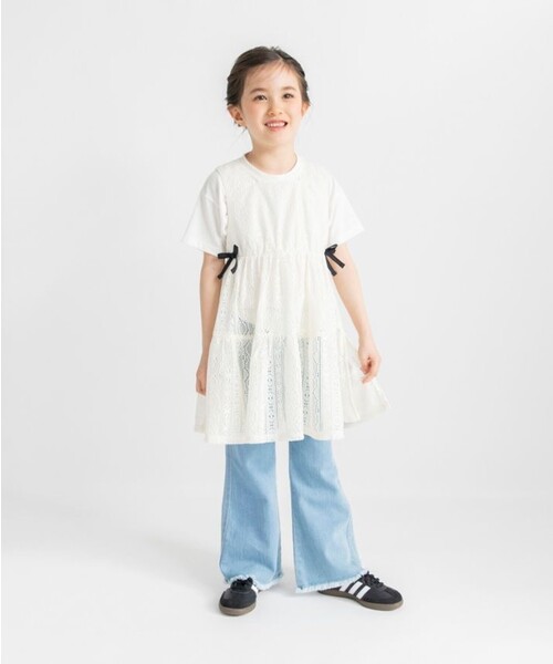 BRANSHES(ブランシェス)の「半袖Tシャツ×レースロングジレセット(Tシャツ/カットソー・キッズ・アイボリー/ブラック・100/90/120/150/110/140/130)」の4枚目の写真