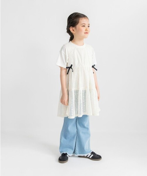 BRANSHES(ブランシェス)の「半袖Tシャツ×レースロングジレセット(Tシャツ/カットソー・キッズ・アイボリー/ブラック・100/90/120/150/110/140/130)」の5枚目の写真