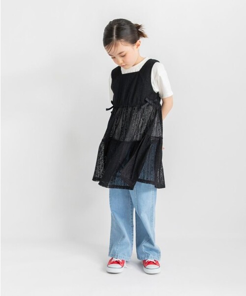 BRANSHES(ブランシェス)の「半袖Tシャツ×レースロングジレセット(Tシャツ/カットソー・キッズ・アイボリー/ブラック・100/90/120/150/110/140/130)」の11枚目の写真
