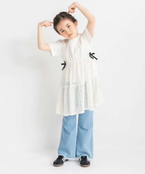 BRANSHES(ブランシェス)の「半袖Tシャツ×レースロングジレセット(Tシャツ/カットソー・キッズ・アイボリー/ブラック・100/90/120/150/110/140/130)」の2枚目の写真