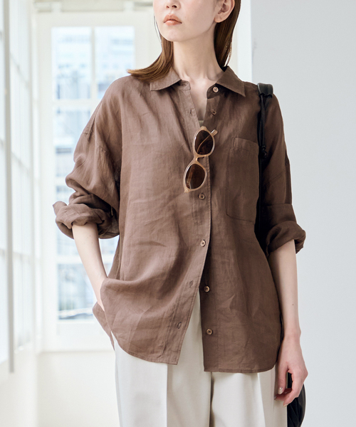 U by SPICK&SPAN（ユーバイスピックアンドスパン）の「ラミーカラーシャツ（シャツ/ブラウス・レディース・ピンク系その他/ホワイト/ブラウン/ライトグリーン・FREE）」の2枚目の写真