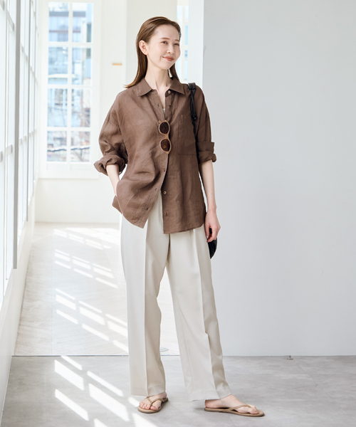 U by SPICK&SPAN（ユーバイスピックアンドスパン）の「ラミーカラーシャツ（シャツ/ブラウス・レディース・ピンク系その他/ホワイト/ブラウン/ライトグリーン・FREE）」の5枚目の写真