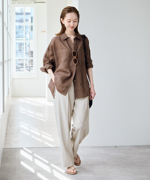 U by SPICK&SPAN（ユーバイスピックアンドスパン）の「ラミーカラーシャツ（シャツ/ブラウス・レディース・ピンク系その他/ホワイト/ブラウン/ライトグリーン・FREE）」の6枚目の写真