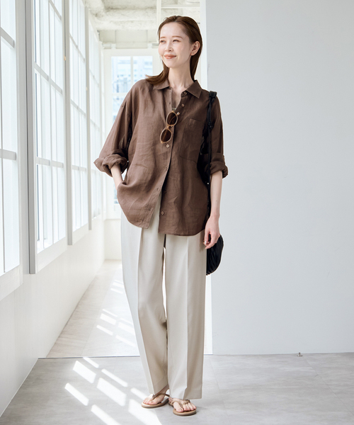 U by SPICK&SPAN（ユーバイスピックアンドスパン）の「ラミーカラーシャツ（シャツ/ブラウス・レディース・ピンク系その他/ホワイト/ブラウン/ライトグリーン・FREE）」の9枚目の写真