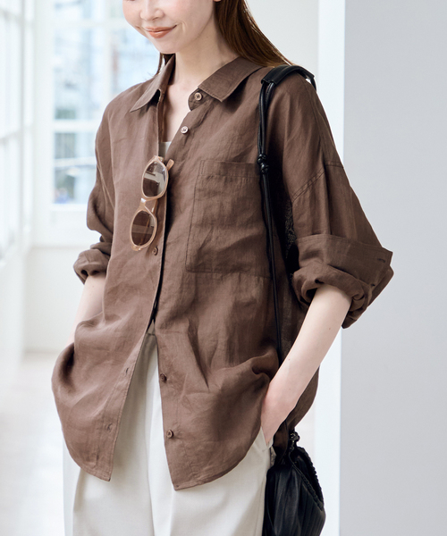 U by SPICK&SPAN（ユーバイスピックアンドスパン）の「ラミーカラーシャツ（シャツ/ブラウス・レディース・ピンク系その他/ホワイト/ブラウン/ライトグリーン・FREE）」の10枚目の写真