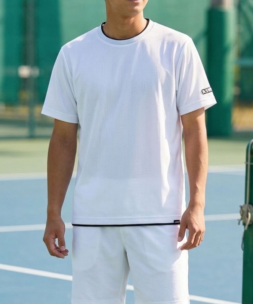 K-SWISS(ケースイス)の「【K-SWISS/ケースイス】ドライワッフルクルーTシャツ・ワンポイント刺しゅうTシャツ(Tシャツ/カットソー・メンズ・ホワイト/ブラック/グリーン・LARGE/MEDIUM/X-LARGE)」の2枚目の写真