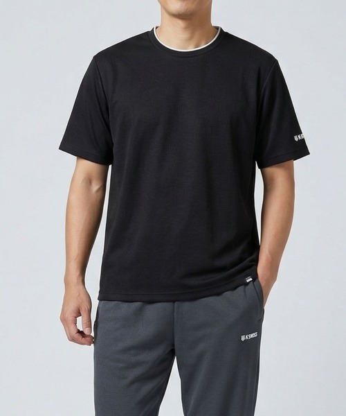 K-SWISS(ケースイス)の「【K-SWISS/ケースイス】ドライワッフルクルーTシャツ・ワンポイント刺しゅうTシャツ(Tシャツ/カットソー・メンズ・ホワイト/ブラック/グリーン・LARGE/MEDIUM/X-LARGE)」の1枚目の写真