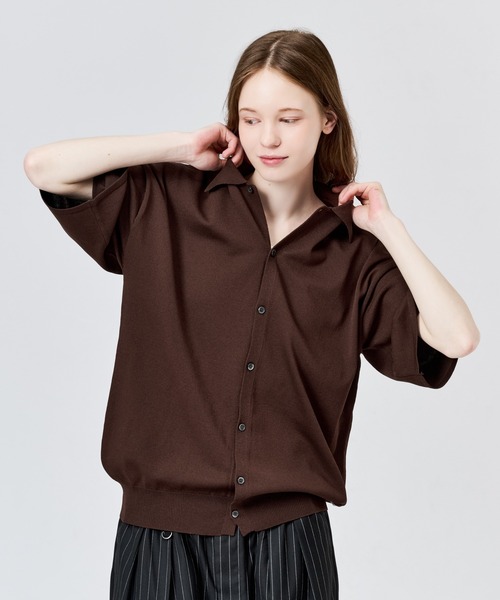 WETTEMPT（ウィテンプト）の「HIGH GAUGE S/S KNIT SHIRT / ハイゲージS/Sニットシャツ（シャツ/ブラウス・メンズ・ブラック/ブラウン/レッド・LARGE/MEDIUM/SMALL）」の6枚目の写真