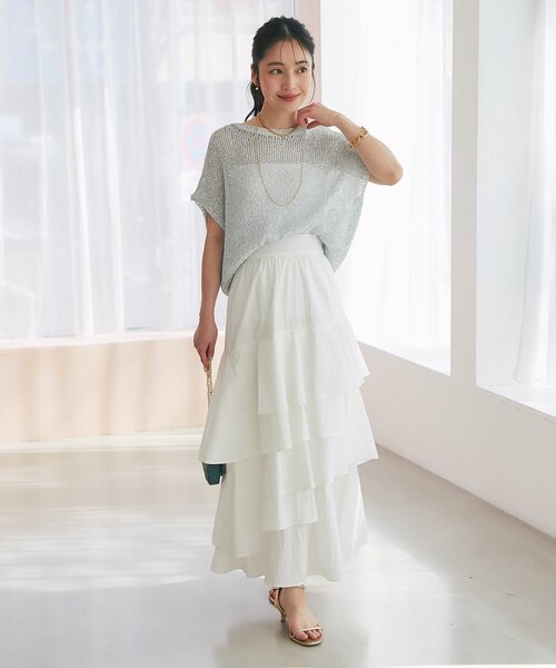 La boutique BonBon（ラブティックボンボン）の「【立体的で華やか】コットンナイロンイレヘムティアードスカート（スカート・レディース・ホワイト/サックスブルー・38/36）」の6枚目の写真