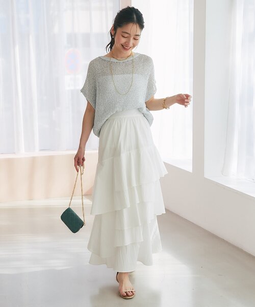 La boutique BonBon（ラブティックボンボン）の「【立体的で華やか】コットンナイロンイレヘムティアードスカート（スカート・レディース・ホワイト/サックスブルー・38/36）」の8枚目の写真