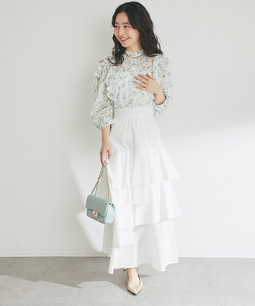 La boutique BonBon（ラブティックボンボン）の「【立体的で華やか】コットンナイロンイレヘムティアードスカート（スカート・レディース・ホワイト/サックスブルー・38/36）」の19枚目の写真