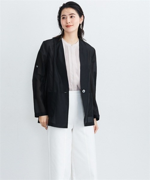 7days Life Styling（セブンデイズライフスタイリング）の「シアーカラーレスジャケット（カバーオール・レディース・ブラック/グレー・3L/LL/L/M）」の5枚目の写真