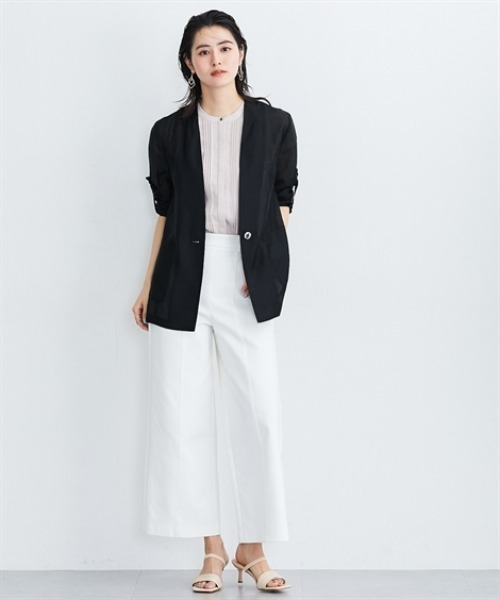 7days Life Styling（セブンデイズライフスタイリング）の「シアーカラーレスジャケット（カバーオール・レディース・ブラック/グレー・3L/LL/L/M）」の6枚目の写真