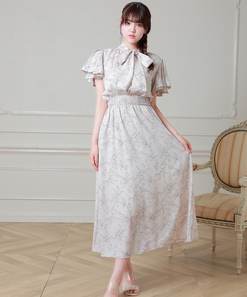 Anely(アネリー)の「花柄 ボウタイ リボン フリル袖 ロング ワンピース(ワンピース・レディース・ベージュ/アイボリー/ブラック・FREE)」の13枚目の写真