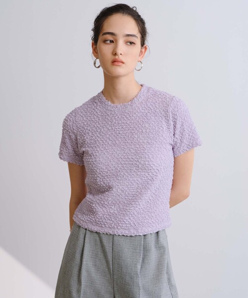 BIANCA（ビアンカ）の「【1枚で着映え】ふくれジャカードカットソー（Tシャツ/カットソー・レディース・グリーン/パープル系その他/ライトブルー/ブラック/オフホワイト/イエロー・38）」の5枚目の写真