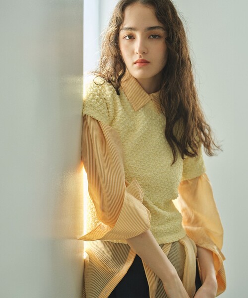 BIANCA（ビアンカ）の「【1枚で着映え】ふくれジャカードカットソー（Tシャツ/カットソー・レディース・グリーン/パープル系その他/ライトブルー/ブラック/オフホワイト/イエロー・38）」の6枚目の写真