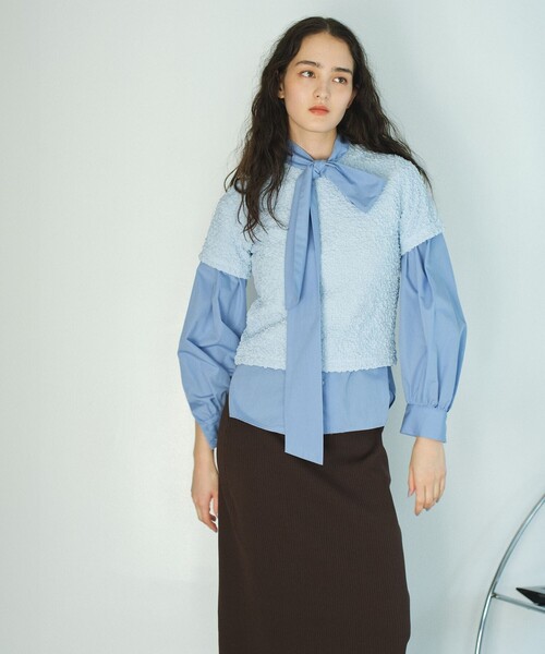 BIANCA（ビアンカ）の「【1枚で着映え】ふくれジャカードカットソー（Tシャツ/カットソー・レディース・グリーン/パープル系その他/ライトブルー/ブラック/オフホワイト/イエロー・38）」の4枚目の写真