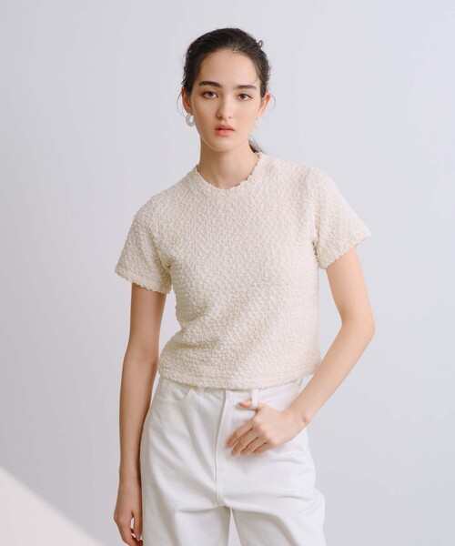 BIANCA（ビアンカ）の「【1枚で着映え】ふくれジャカードカットソー（Tシャツ/カットソー・レディース・グリーン/パープル系その他/ライトブルー/ブラック/オフホワイト/イエロー・38）」の10枚目の写真
