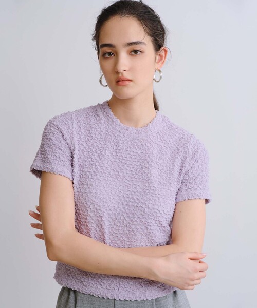 BIANCA（ビアンカ）の「【1枚で着映え】ふくれジャカードカットソー（Tシャツ/カットソー・レディース・グリーン/パープル系その他/ライトブルー/ブラック/オフホワイト/イエロー・38）」の19枚目の写真