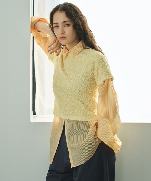 BIANCA（ビアンカ）の「【1枚で着映え】ふくれジャカードカットソー（Tシャツ/カットソー・レディース・グリーン/パープル系その他/ライトブルー/ブラック/オフホワイト/イエロー・38）」の22枚目の写真