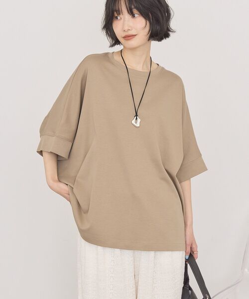 AMERICAN HOLIC(アメリカンホリック)の「【接触冷感】異素材コクーンプルオーバー(Tシャツ/カットソー・レディース・モカ/ブラック/オフホワイト/ネイビー・M/L)」の8枚目の写真