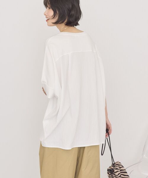 AMERICAN HOLIC(アメリカンホリック)の「【接触冷感】異素材コクーンプルオーバー(Tシャツ/カットソー・レディース・モカ/ブラック/オフホワイト/ネイビー・M/L)」の12枚目の写真