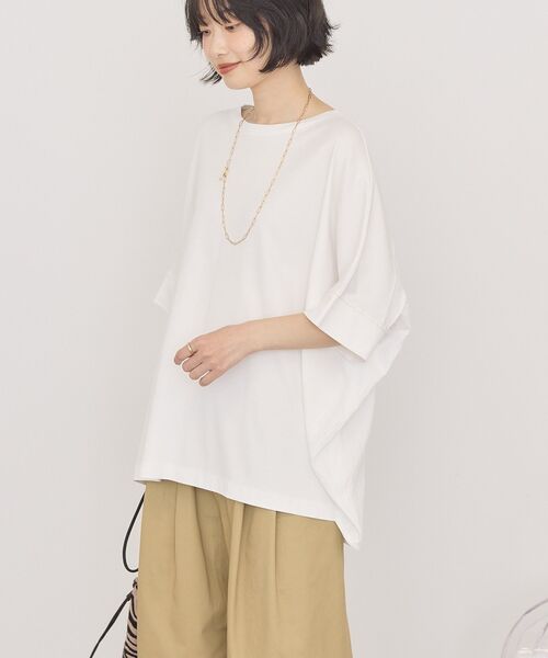 AMERICAN HOLIC(アメリカンホリック)の「【接触冷感】異素材コクーンプルオーバー(Tシャツ/カットソー・レディース・モカ/ブラック/オフホワイト/ネイビー・M/L)」の14枚目の写真