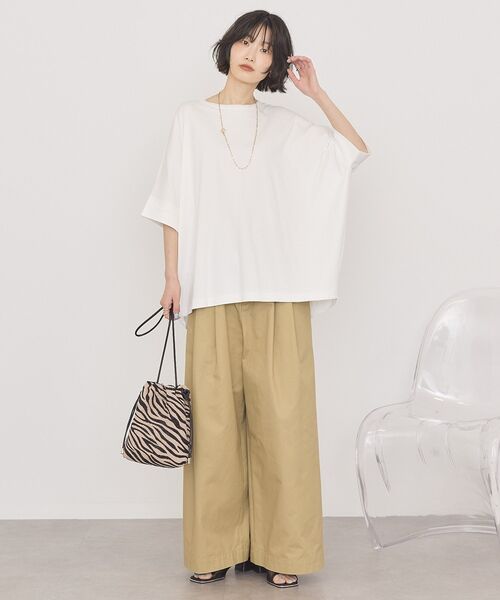 AMERICAN HOLIC(アメリカンホリック)の「【接触冷感】異素材コクーンプルオーバー(Tシャツ/カットソー・レディース・モカ/ブラック/オフホワイト/ネイビー・M/L)」の15枚目の写真