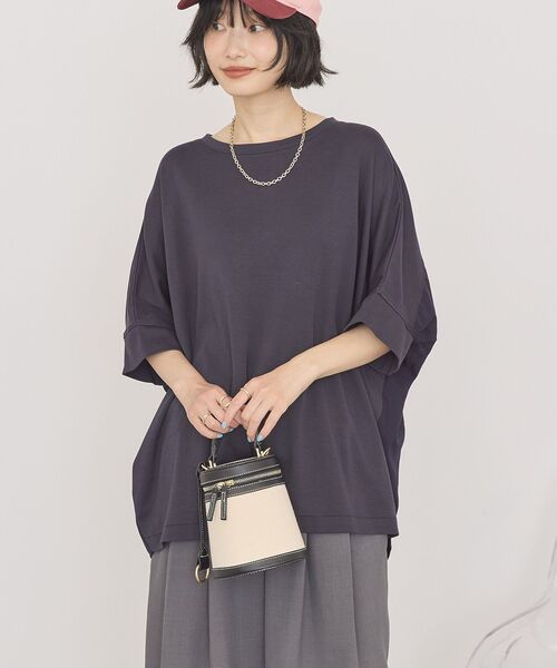 AMERICAN HOLIC(アメリカンホリック)の「【接触冷感】異素材コクーンプルオーバー(Tシャツ/カットソー・レディース・モカ/ブラック/オフホワイト/ネイビー・M/L)」の18枚目の写真