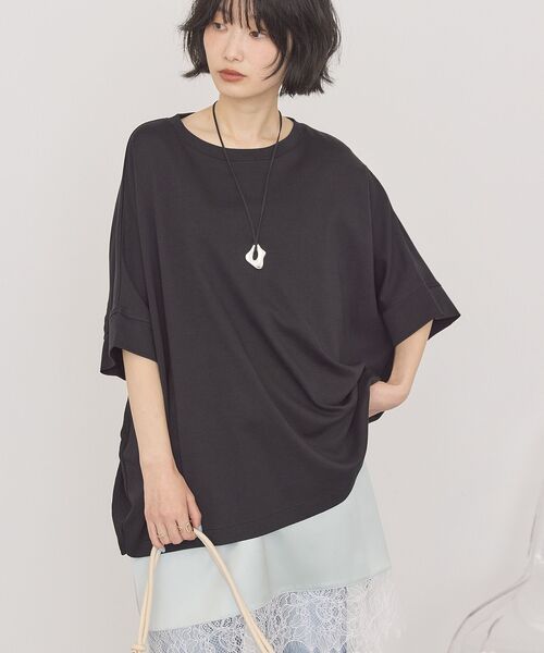 AMERICAN HOLIC(アメリカンホリック)の「【接触冷感】異素材コクーンプルオーバー(Tシャツ/カットソー・レディース・モカ/ブラック/オフホワイト/ネイビー・M/L)」の1枚目の写真
