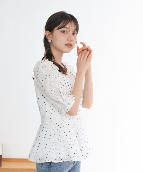 ASTORIA ODIER(アストリアオディール)の「ドットギャザーペプラムブラウス(接触冷感)(シャツ/ブラウス・レディース・ブラック/ホワイト・MEDIUM)」の17枚目の写真