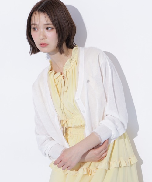 JILL by JILL STUART(ジルバイジルスチュアート)の「シアートリミングUVカーディガン(ニット/セーター・レディース・ピンク/ホワイト/ネイビー・FREE)」の2枚目の写真