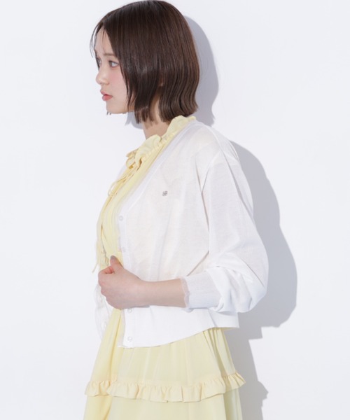 JILL by JILL STUART(ジルバイジルスチュアート)の「シアートリミングUVカーディガン(ニット/セーター・レディース・ピンク/ホワイト/ネイビー・FREE)」の9枚目の写真