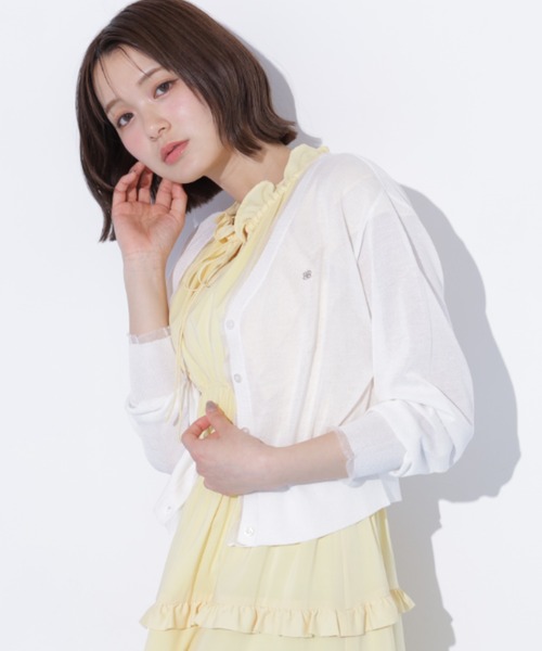 JILL by JILL STUART(ジルバイジルスチュアート)の「シアートリミングUVカーディガン(ニット/セーター・レディース・ピンク/ホワイト/ネイビー・FREE)」の8枚目の写真