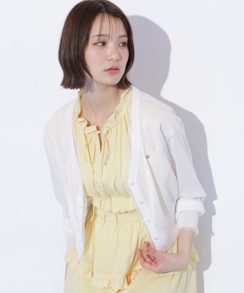 JILL by JILL STUART(ジルバイジルスチュアート)の「シアートリミングUVカーディガン(ニット/セーター・レディース・ピンク/ホワイト/ネイビー・FREE)」の5枚目の写真