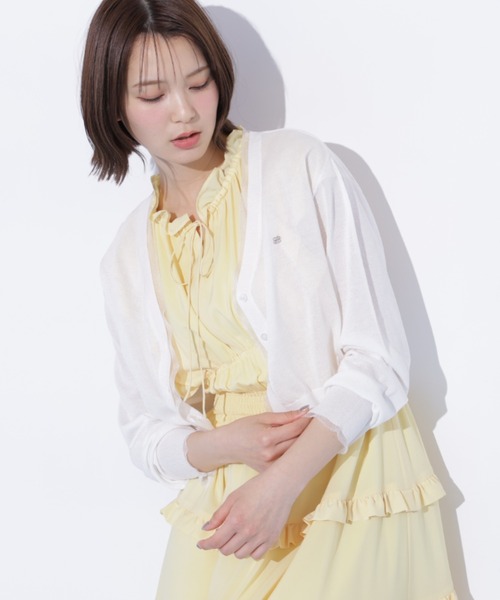 JILL by JILL STUART(ジルバイジルスチュアート)の「シアートリミングUVカーディガン(ニット/セーター・レディース・ピンク/ホワイト/ネイビー・FREE)」の6枚目の写真