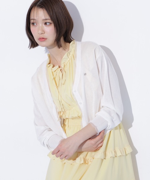 JILL by JILL STUART(ジルバイジルスチュアート)の「シアートリミングUVカーディガン(ニット/セーター・レディース・ピンク/ホワイト/ネイビー・FREE)」の4枚目の写真