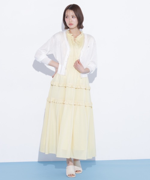 JILL by JILL STUART(ジルバイジルスチュアート)の「シアートリミングUVカーディガン(ニット/セーター・レディース・ピンク/ホワイト/ネイビー・FREE)」の13枚目の写真