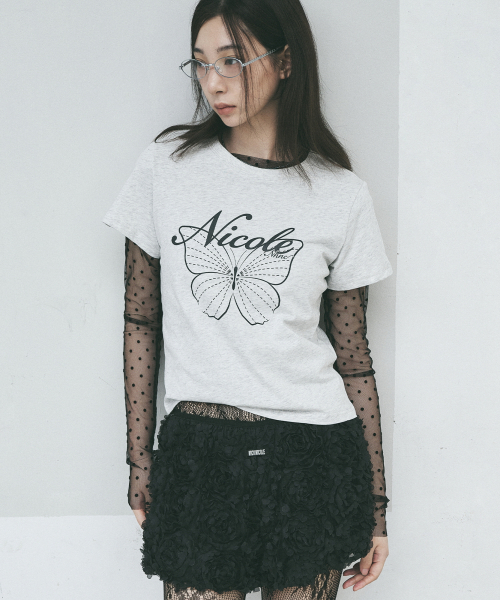 NICK&NICOLE(ニックアンドニコール)の「NICOLE BUTTERFLY SLIM TOP_MELANGE CHARCOAL(Tシャツ/カットソー・レディース・その他・FREE)」の2枚目の写真