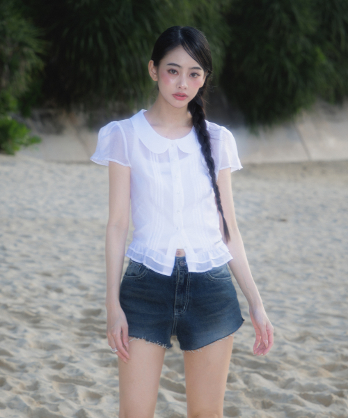 ROSEFRANTZ（ロゼフランツ）の「See-through Pleat Short Sleeved Blouse [Ivory]（シャツ/ブラウス・レディース・アイボリー・SMALL/MEDIUM）」の2枚目の写真