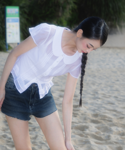 ROSEFRANTZ（ロゼフランツ）の「See-through Pleat Short Sleeved Blouse [Ivory]（シャツ/ブラウス・レディース・アイボリー・SMALL/MEDIUM）」の3枚目の写真