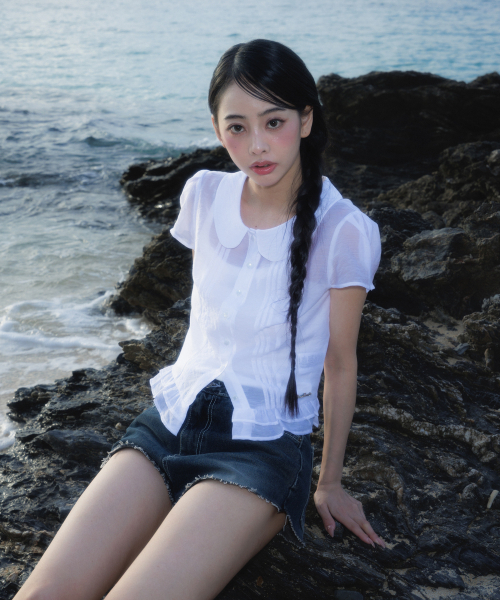 ROSEFRANTZ（ロゼフランツ）の「See-through Pleat Short Sleeved Blouse [Ivory]（シャツ/ブラウス・レディース・アイボリー・SMALL/MEDIUM）」の9枚目の写真