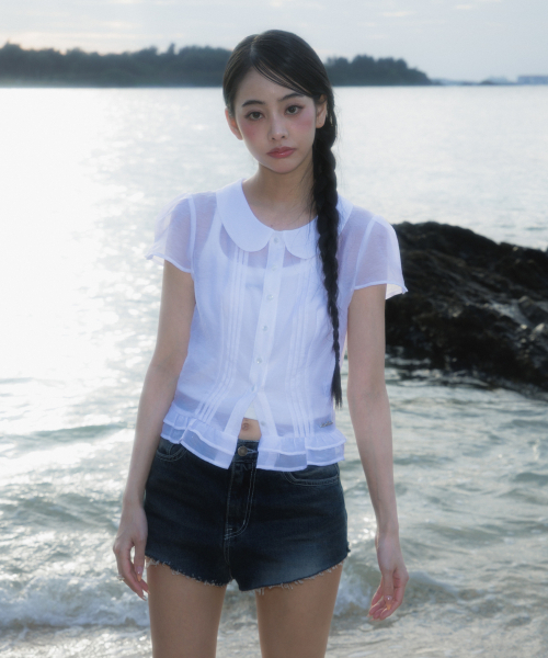 ROSEFRANTZ（ロゼフランツ）の「See-through Pleat Short Sleeved Blouse [Ivory]（シャツ/ブラウス・レディース・アイボリー・SMALL/MEDIUM）」の11枚目の写真