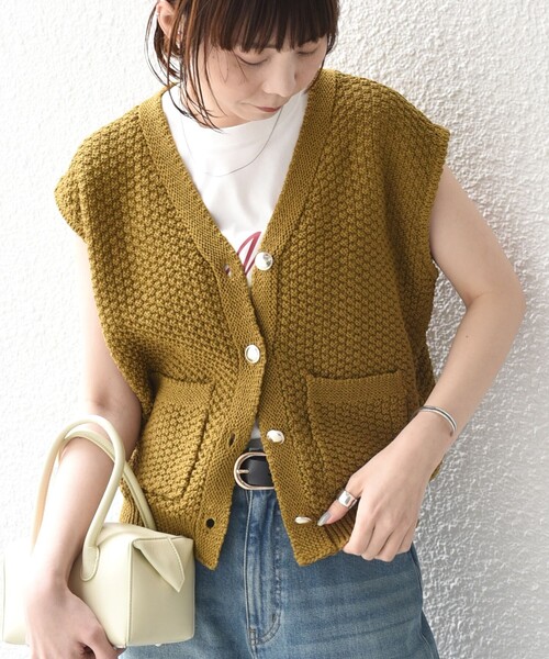 SHIPS Colors(シップス カラーズ)の「SHIPS Colors:〈手洗い可能〉メッシュ ニット ベスト◇(ベスト・レディース・ネイビー/キャメル/オフホワイト・ONE SIZE)」の17枚目の写真