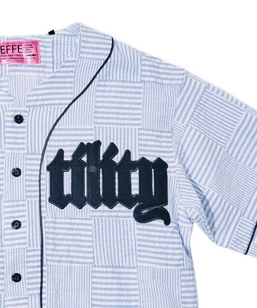 EFFECTEN（エフェクテン）の「mhs2655-Patchwork baseball shirts ベースボールシャツ(efdig-12)（シャツ/ブラウス・メンズ・ブラック/ブルー・M/L）」の4枚目の写真
