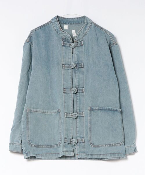 IO(イオ)(イオ)の「KUNG-FU SHIRT カンフーシャツ チャイナシャツ キレイめ 無地 長袖/ CTTP-001(デニムジャケット・レディース・ライトブルー/ダークブルー・LARGE/MEDIUM/SMALL)」の6枚目の写真